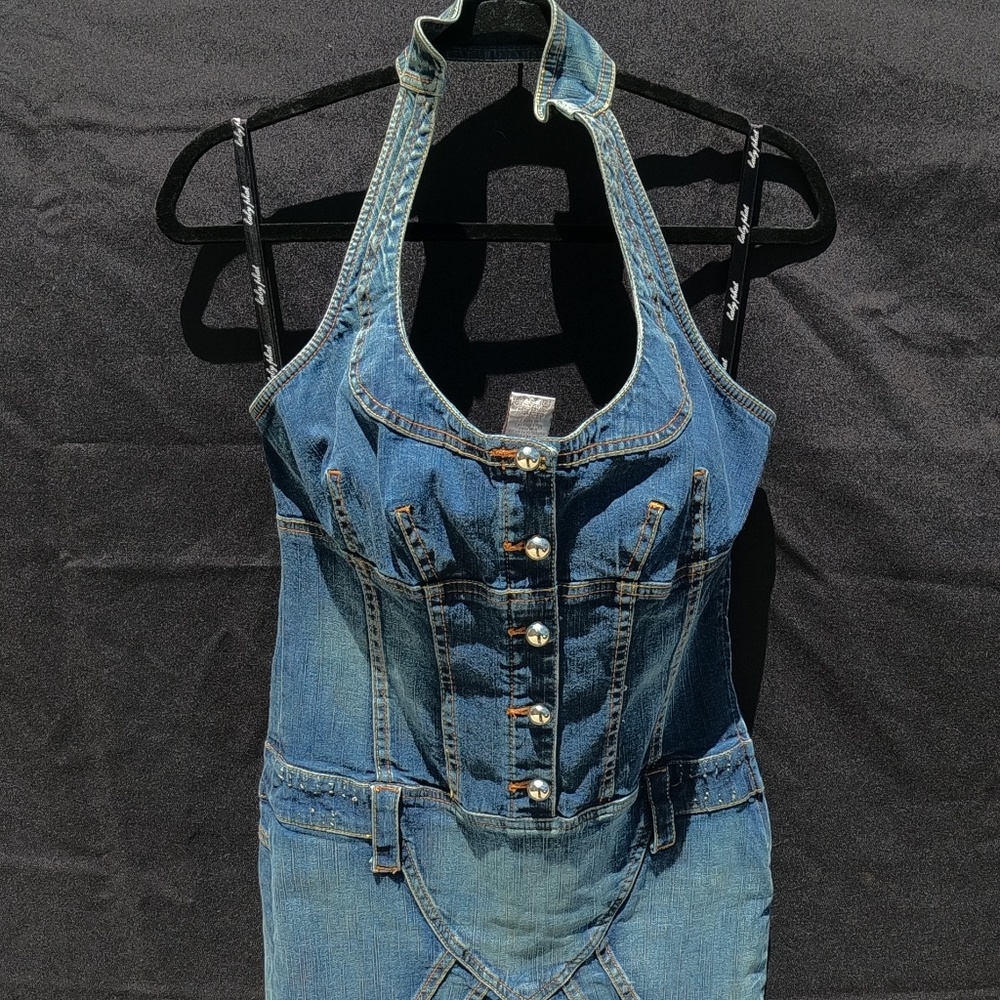 VINTAGE BABY PHAT DENIM MERMAID-CUT HALTER DRESS
